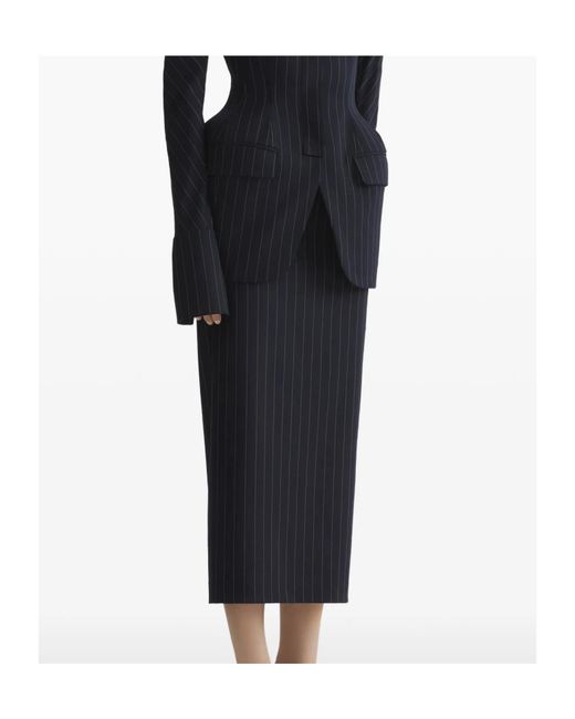 Mugler Black Pinstriped Split Skirt