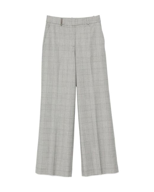 Peserico Gray Checked Straight-Leg Trousers