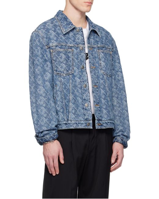 Lanvin Blue Patterned Logo-Patch Jacket for men