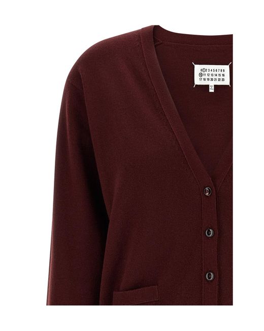 Maison Margiela Red Long-Sleeved V-Neck Cardigan