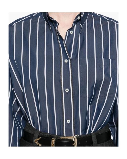 Brunello Cucinelli Blue Striped Button-Down Shirt