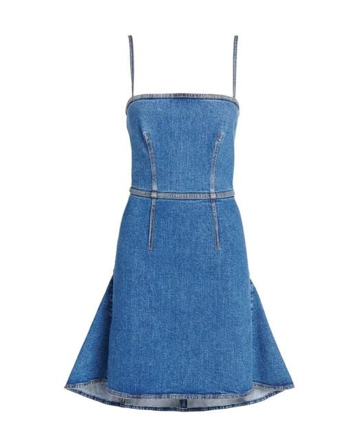 McQueen Blue Spaghetti Strap Denim Mini Dress