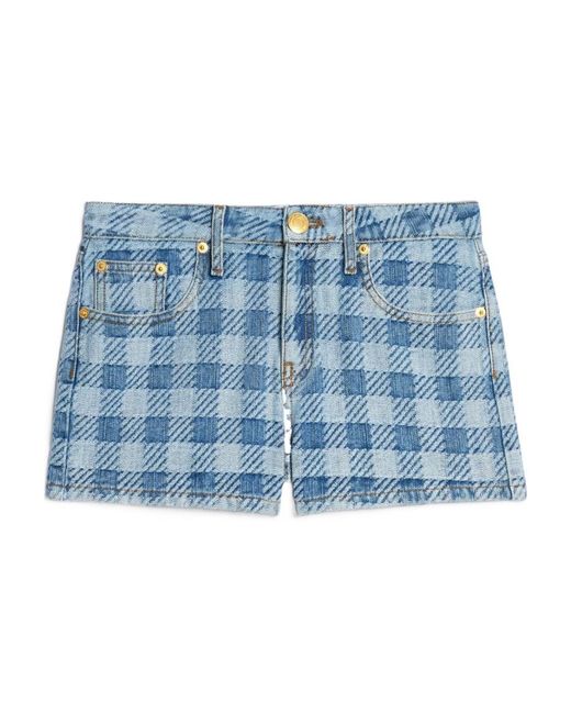 AMI Blue Ami Check Patterned Denim Shorts