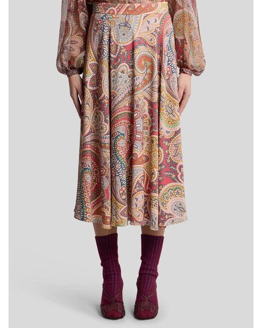 Etro Pink Paisley Midi Skirt