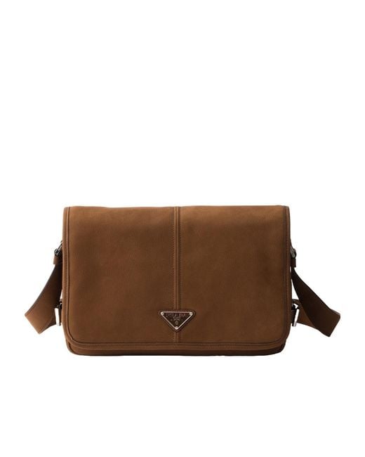 Prada Brown Nubuck Leather Shoulder Bag for men