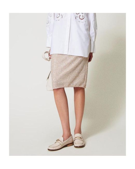 Twinset Natural Sequinned Skirt