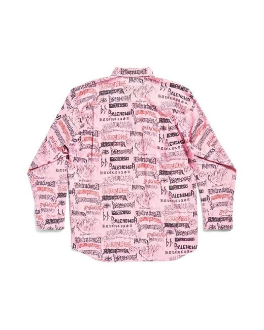 Balenciaga Pink Allover Logo Printed Oversized Shirt