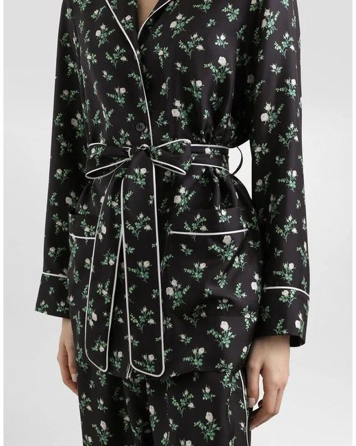Dolce & Gabbana Black Silk Floral Belted Shirt