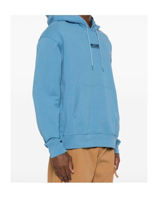 Moschino Blue Logo-Embroidered Cotton Hoodie for men