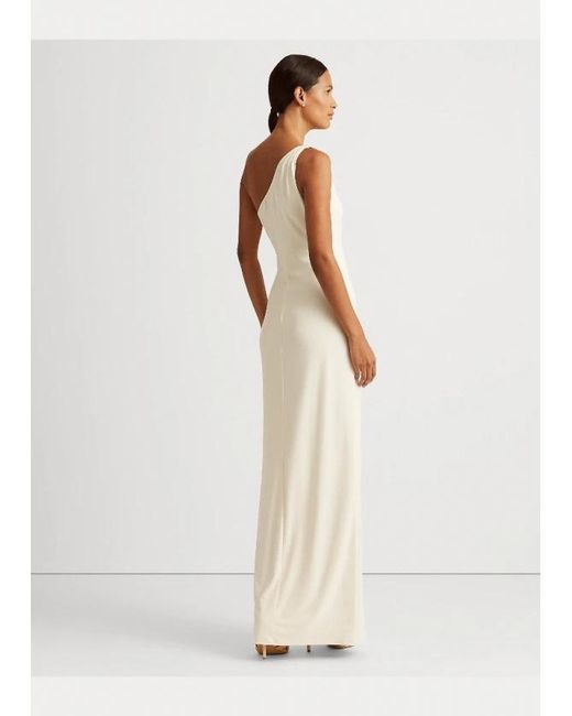 Ralph Lauren White Lauren One-Shoulder Embellished Maxi Dress