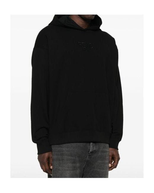 Fendi Black Logo Embroidered Long Sleeved Hoodie for men