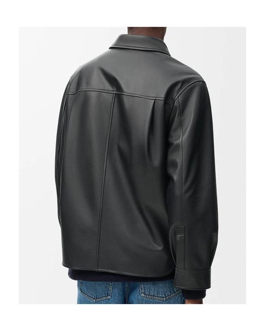 Loewe Black Curved Hem Leather Shirt for men