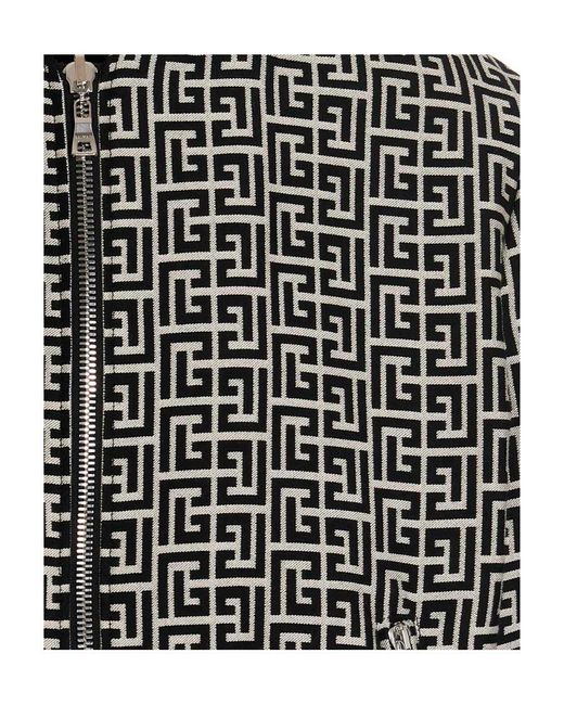 Balmain Black Logo Monogram Reversible Bomber Jacket for men