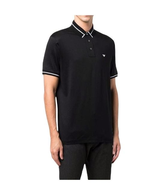 Emporio Armani Black Stripe-Trimmed Polo Shirt for men