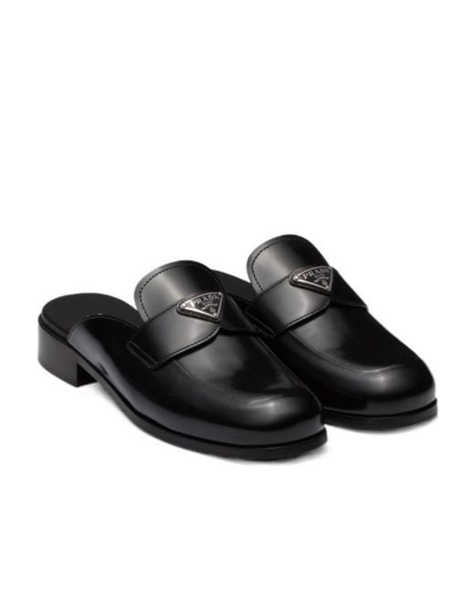 Prada Black Brushed Leather Mules