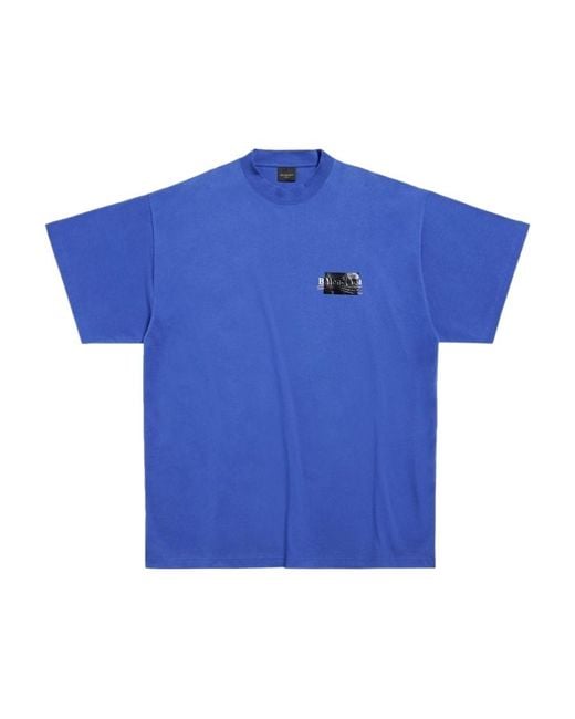 Balenciaga Blue Logo Printed Oversized-Fit T-Shirt for men