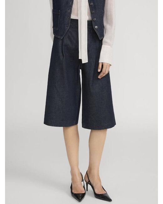 FRAME Blue Pleat Detailed Tailored Shorts