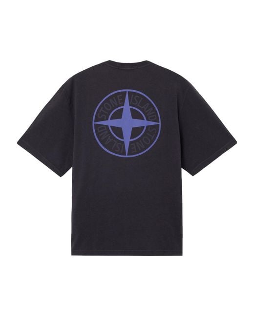 Stone Island Blue Logo Printed Crewneck T-Shirt for men