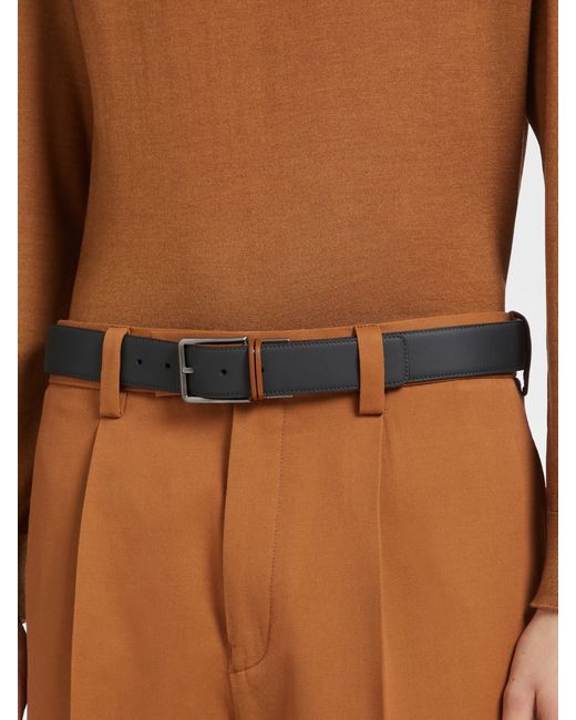 Zegna Brown Reversible Buckle Belt for men