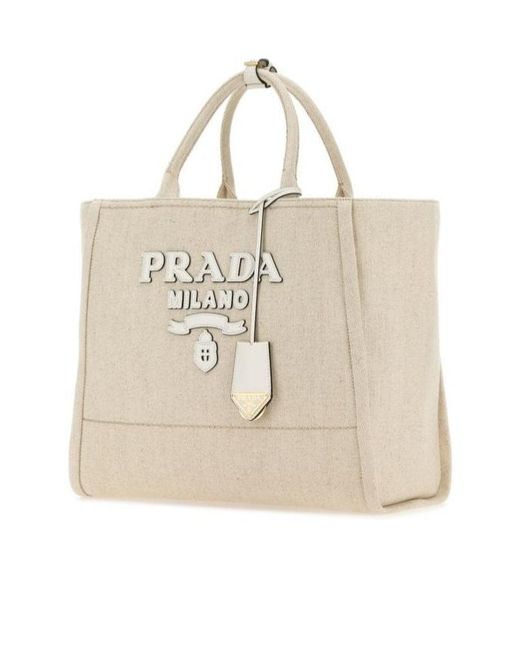 Prada Natural Logo-Appliqué Large Top Handle Bag