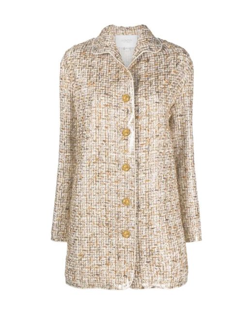 Giambattista Valli Natural Long-Sleeved Tweed Coat