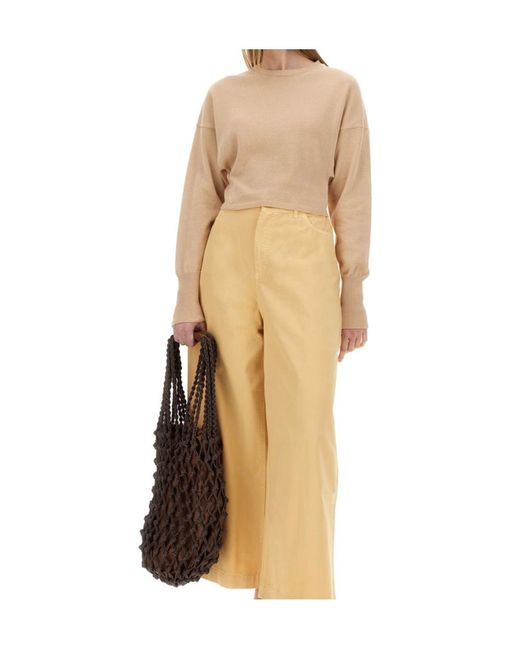 Alysi Natural Long Sleeved Crewneck Cropped Sweater