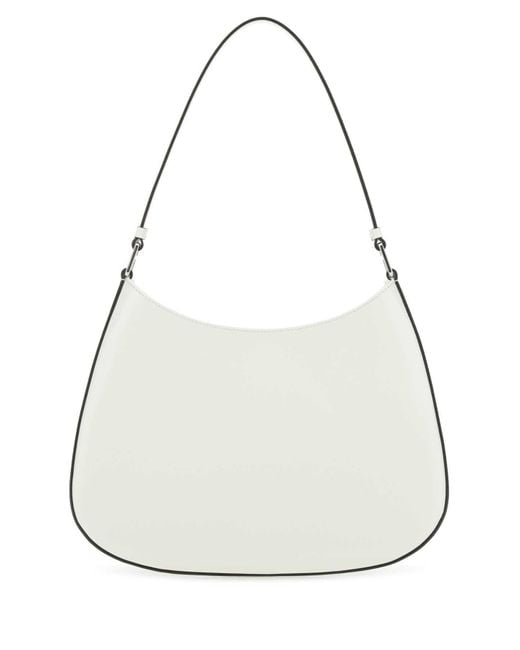 Prada White Cleo Brushed Leather Shoulder Bag