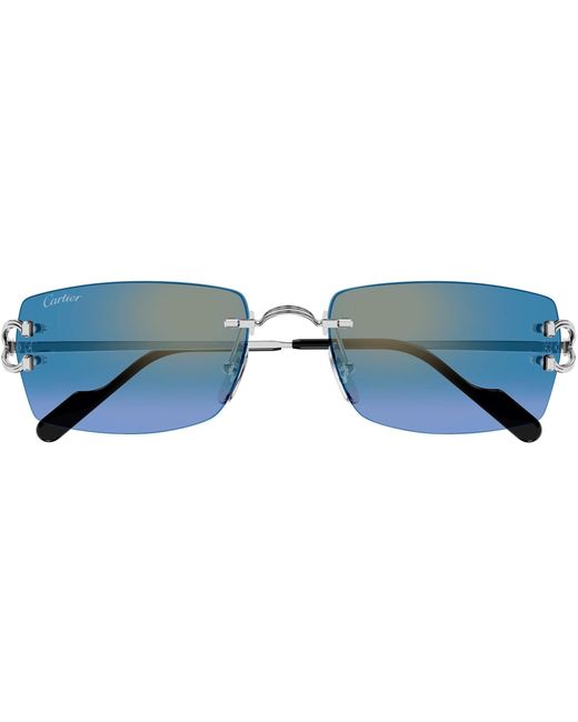 Cartier Blue Rimless Rectangular Sunglasses for men