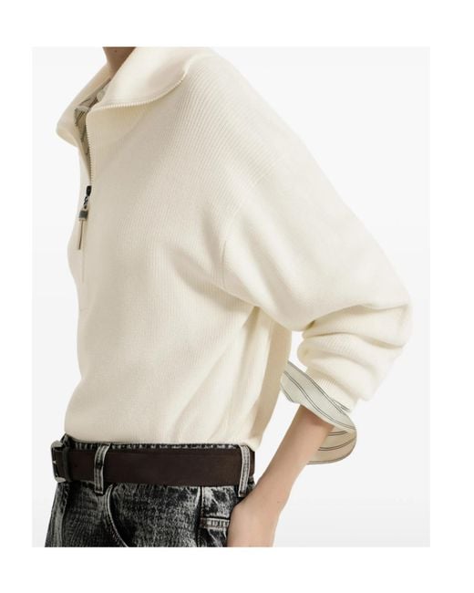 Brunello Cucinelli White Cotton Half-Zip Sweater