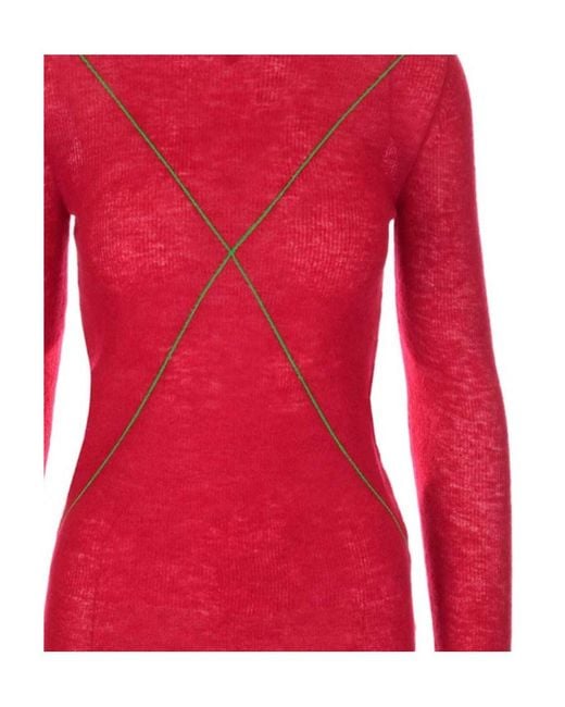 Bottega Veneta Red Cross-Detail Knitted Roll-Neck Jumper