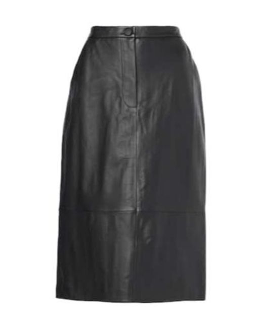 Yves Salomon Gray Leather Midi Skirt