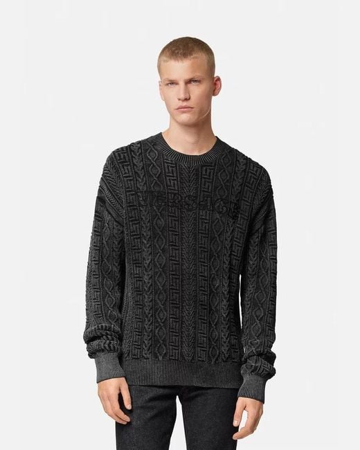 Versace Black Logo Embroidered Knitted Jumper for men