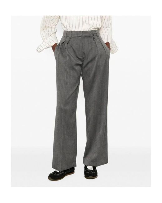 Patrizia Pepe Gray Herringbone Pinstripe Trousers