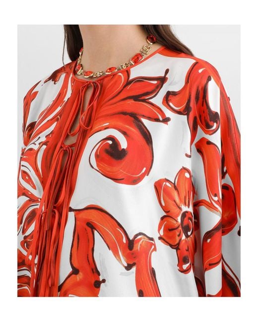 Dolce & Gabbana Red Majolica-Printed Kaftan Dress