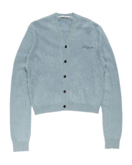Acne Blue V-Neck Fuzzy Cardigan for men
