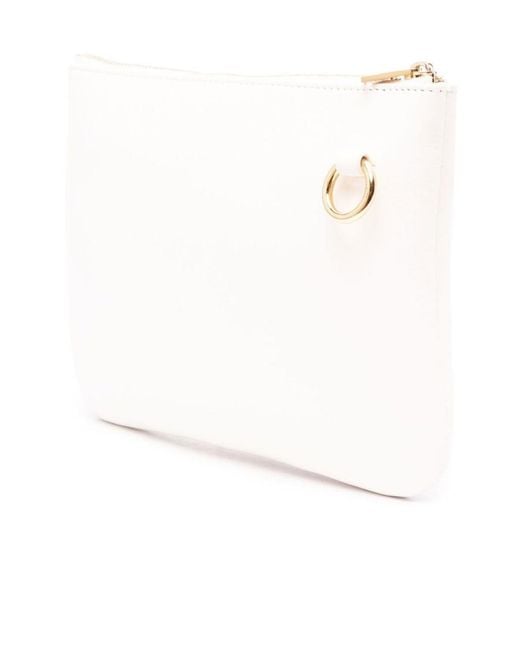 Jil Sander White Logo Embossed Medium Shoulder Bag