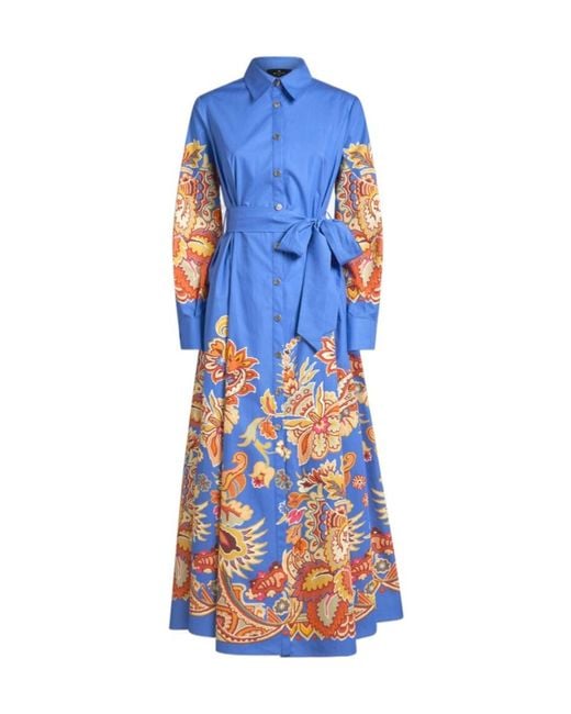 Etro Blue Printed Poplin Shirt Dress