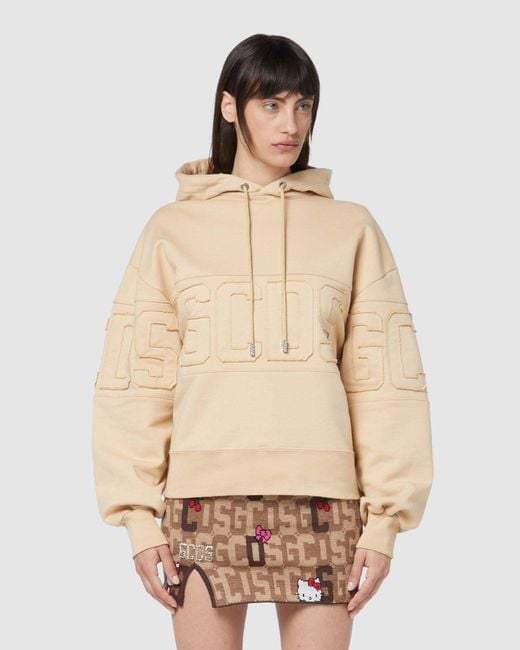 Gcds Natural Logo Patch Drawstring Hoodie