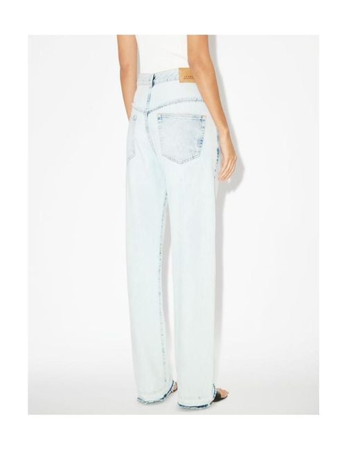 Isabel Marant Blue Noemie Frayed Edge Straight Leg Jeans