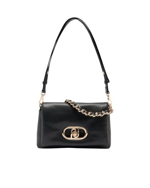 Liu Jo Black Lapuffy Medium Chain Strap Logo Shoulder Bag