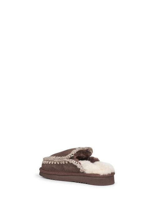 Mou Brown Crochet Sheepskin Sandals