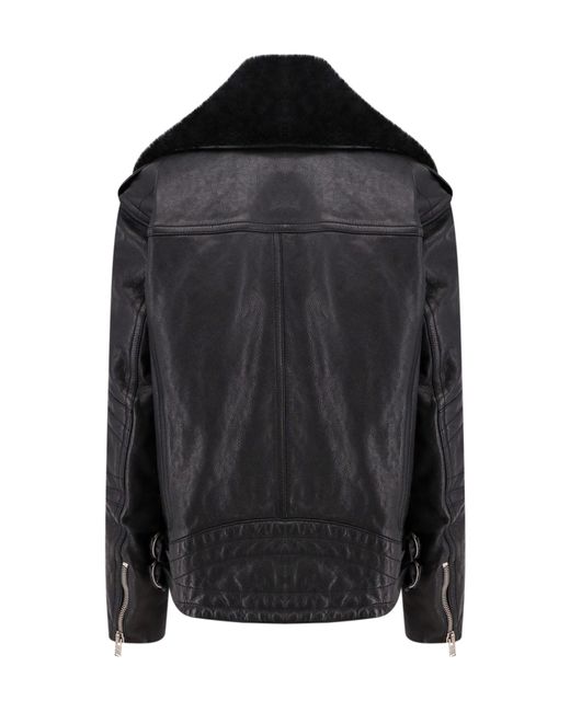 Saint Laurent Black Biker Leather Jacket With Removable Collar
