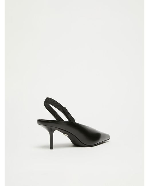 Max Mara Black Leather Slingback Mules With Bow