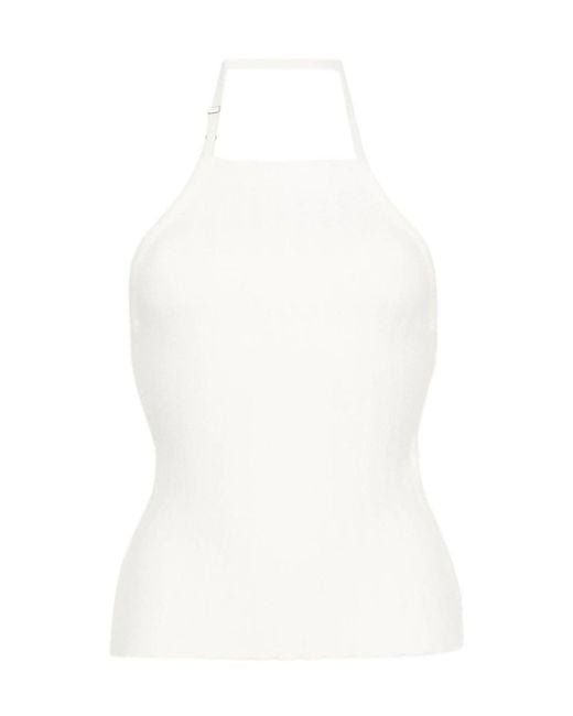 Jacquemus White Ribbed Halterneck Knitted Top