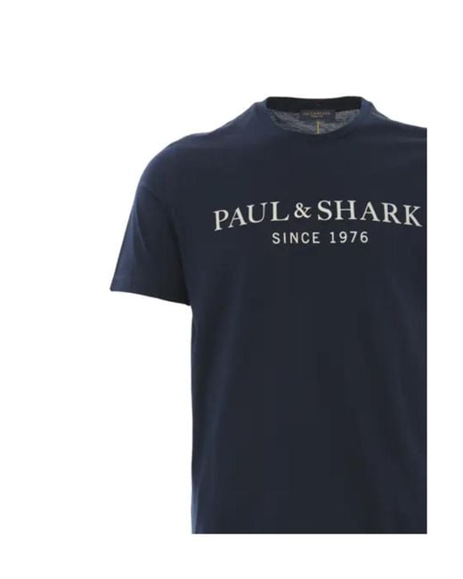 Paul & Shark Blue Round Collar Logo T-Shirt for men