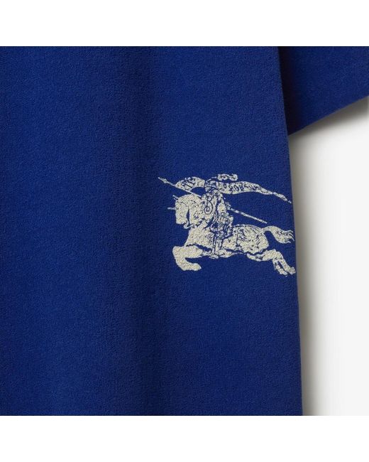 Burberry Blue Ekd-Motif Crewneck Towelling T-Shirt for men