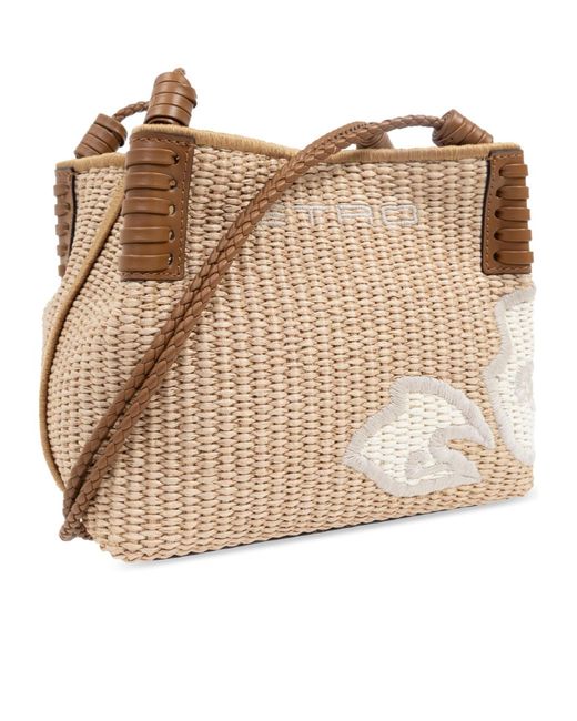 Etro Natural Logo Embroidered Interwoven Crossbody Bag