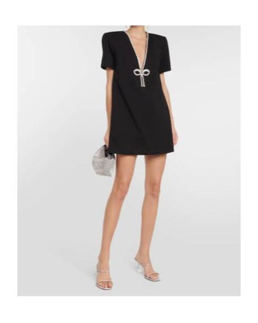 Area Black Crystal Bow Jersey T-Shirt Dress