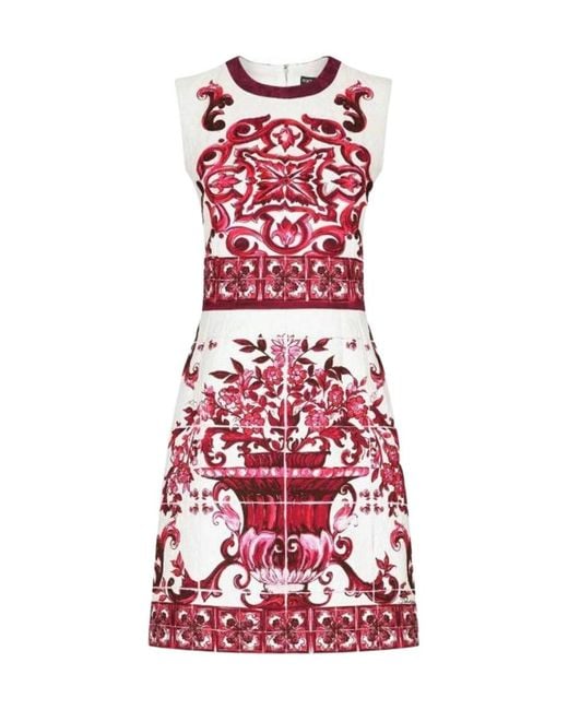 Dolce & Gabbana Red Majolica-Printed Sleeveless Mini Dress