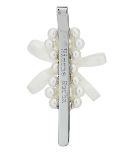 Simone Rocha White Petite Bow Mini Flower Hair Clip